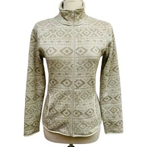 Eddie Bauer Full Zip Aztec Print Cream Tan Jacket Coat Pockets Women's Small